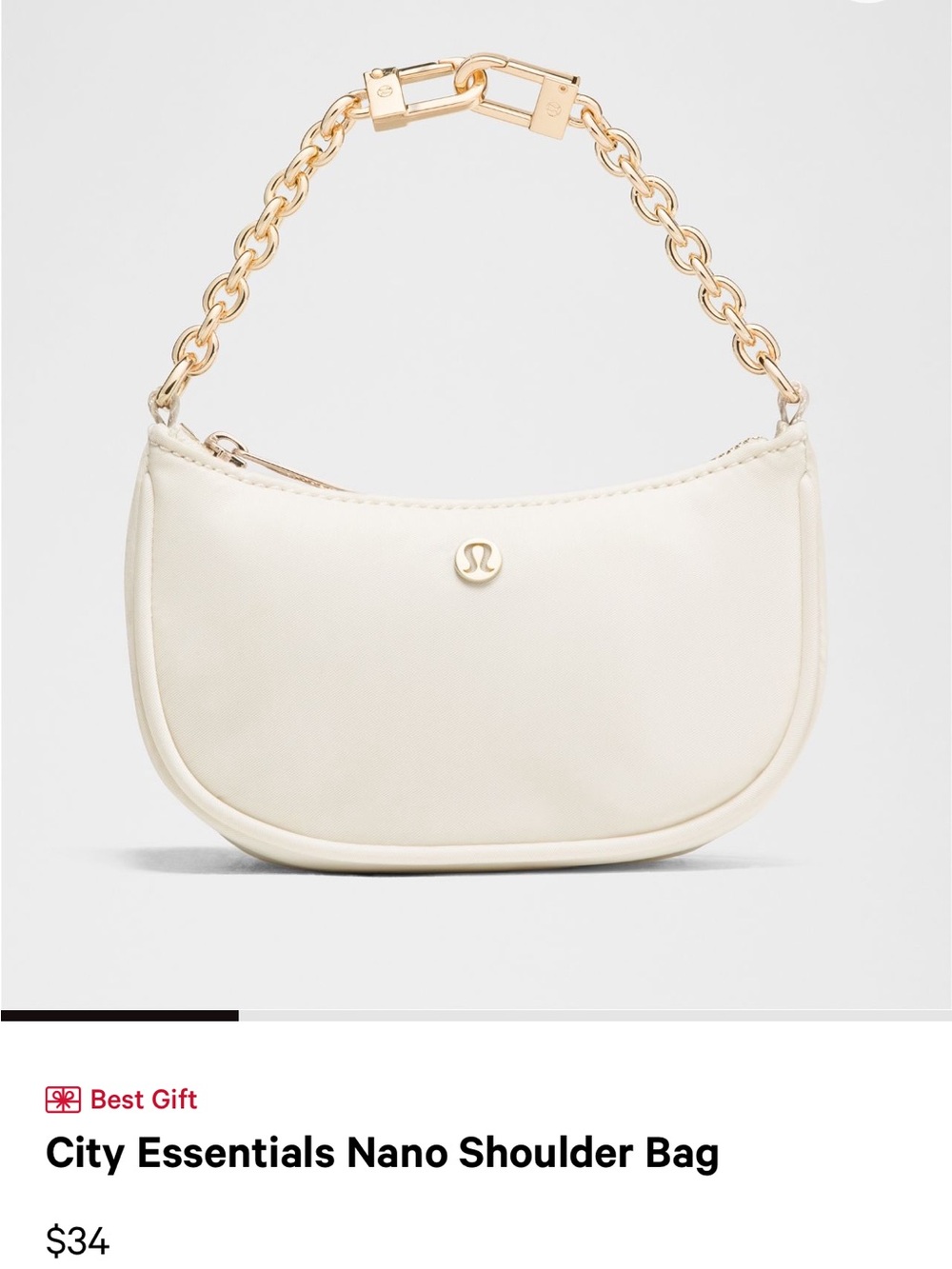 Lululemon City Essentials Nano Shoulder Bag in Light Ivory with Gold Chain